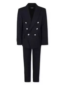 Двубортный шерстяной костюм Balmain Kids, синий