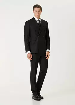 Двубортный шерстяной костюм Canali, черный