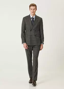 Двубортный шерстяной костюм в дымчатую клетку drop 8 Beymen