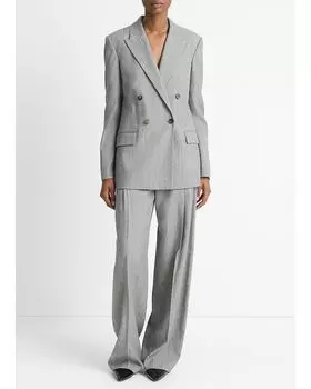 Двубортный шерстяной пиджак из твила Vince, серый