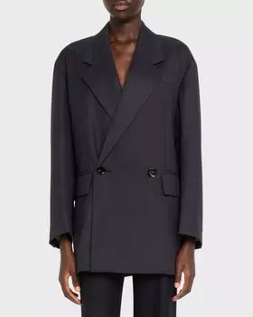 Двубортный шерстяной пиджак в тонкую полоску Bottega Veneta, цвет Blue/Black