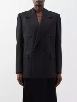 Двубортный шерстяной пиджак в тонкую полоску Bottega Veneta, коричневый