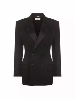 Двубортный шерстяной жакет Saint Laurent, черный
