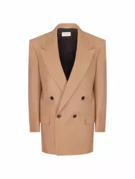 Двубортный шерстяной жакет Saint Laurent, коричневый