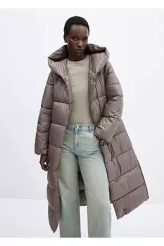 Двубортный стеганый анорак Mango, коричневый