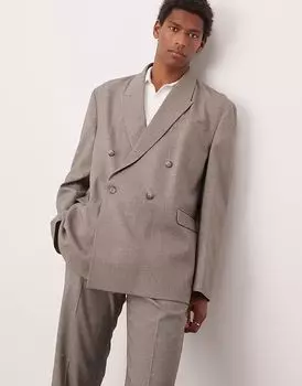 Двубортный свободный пиджак ASOS DESIGN из серой меланжевой фактуры