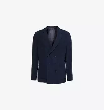 Двубортный тканый пиджак с заостренными лацканами Giorgio Armani, цвет night sky