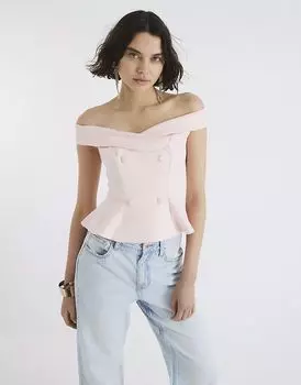 Двубортный топ River Island Bardot розового цвета - светлый