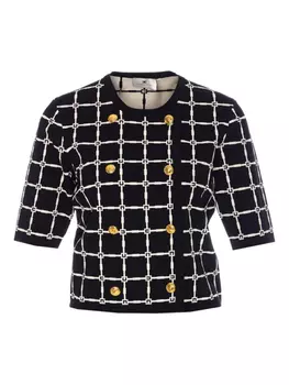 Двубортный топ в клетку Elisabetta Franchi, черный