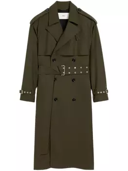 Двубортный тренч AMI Paris, зеленый
