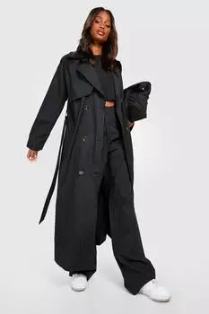 Двубортный тренч boohoo, черный