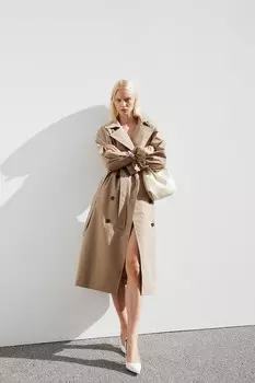 Двубортный тренч H&M, бежевый