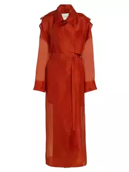 Двубортный тренч из шелковой органзы Lapointe, цвет carnelian