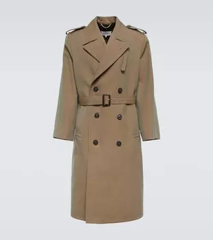 Двубортный тренч из шерсти Maison Margiela, коричневый