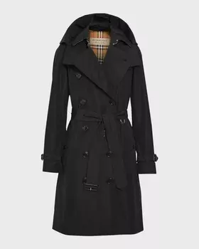 Двубортный тренч Kensington со съемным капюшоном Burberry