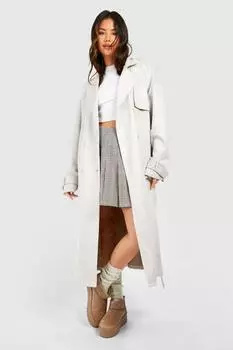 Двубортный тренч оверсайз boohoo, бежевый