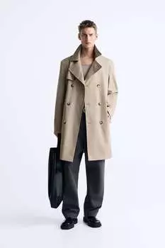 Двубортный тренч технический ZARA, бежевый