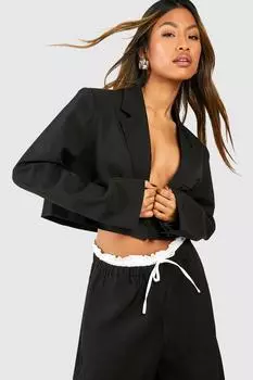 Двубортный укороченный пиджак свободного кроя boohoo, черный