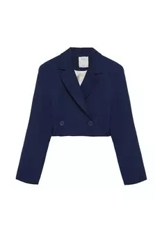 Двубортный укороченный пиджак Темно-синий QUZU, темно-синий
