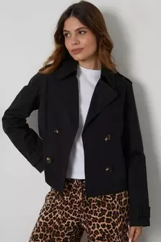 Двубортный укороченный тренч Threadbare, черный