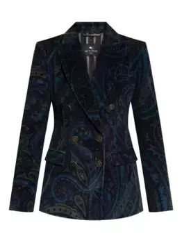 Двубортный вельветовый блейзер ETRO, синий