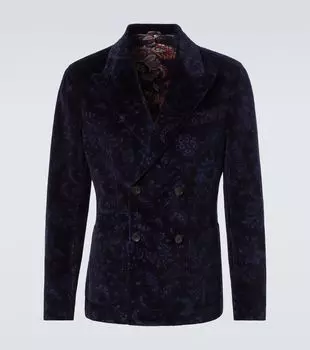 Двубортный вельветовый пиджак из смесового хлопка Etro, Dark Blue