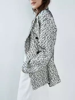 Двубортный жакет из смесовой шерсти с поясом Raey, белый