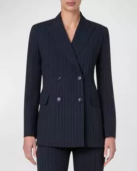 Двубортный жакет Nadine в тонкую полоску Akris, цвет Charcoal Grey