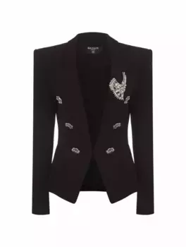 Двубортный жакет с кристаллами Balmain, черный