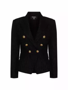 Двубортный жакет с люрексом Balmain, черный
