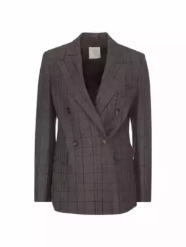 Двубортный жакет в клетку Eleventy, серый