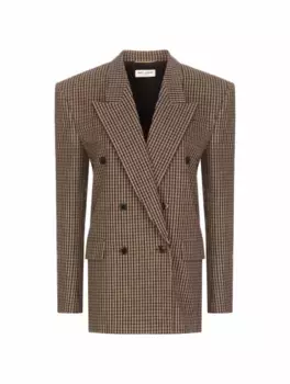 Двубортный жакет в клетку Saint Laurent, коричневый