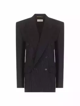 Двубортный жакет в полоску Saint Laurent, тёмно-синий