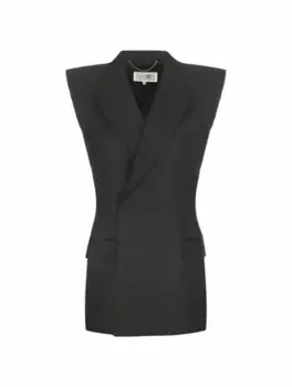 Двубортный жилет из крепа MM6 MAISON MARGIELA, черный