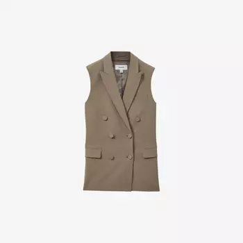 Двубортный жилет Madelyn из эластичной ткани с заостренными лацканами Reiss, хаки