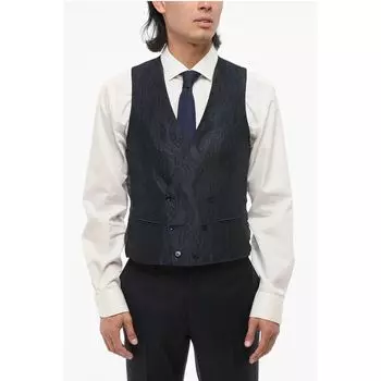 Двубортный жилет с дамасским узором Corneliani, Blue