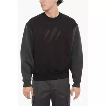 Двухцветная флисовая хлопковая толстовка с круглым вырезом Neil Barrett, Bicolor