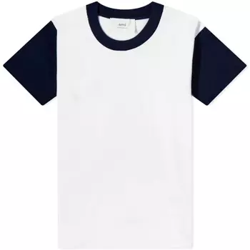 Двухцветная футболка AMI Paris ADC, белый/морской синий
