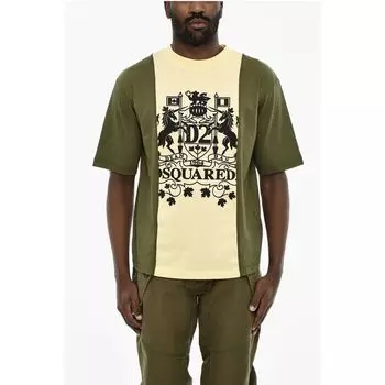 Двухцветная футболка с круглым вырезом и макси-принтом Dsquared2, Yellow