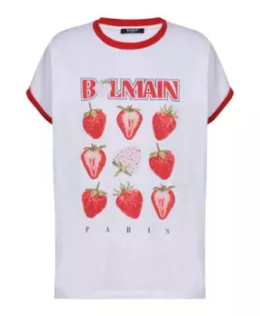 Двухцветная футболка с принтом Bamain Fraise Balmain, белый