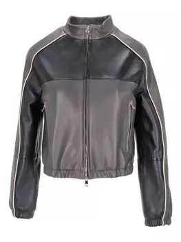 Двухцветная кожаная куртка-бомбер LA ROSE, серый