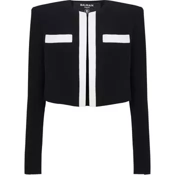 Двухцветная креп-спенсер-жакет BALMAIN, черный