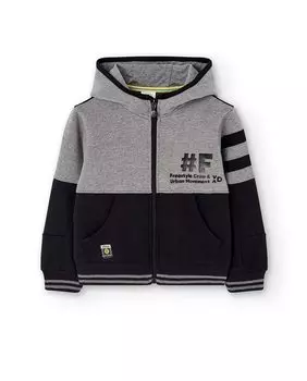 Двухцветная куртка для мальчика с капюшоном и застежкой-молнией Boboli, черный