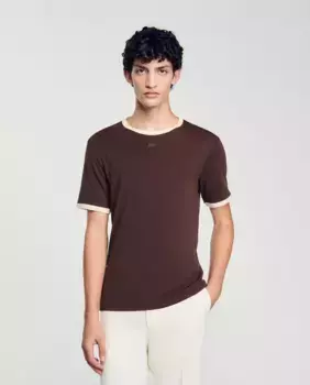 Двухцветная мужская футболка с нашивкой Sandro, цвет Camel