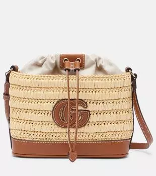Двухцветная наплечная сумка с кожаной отделкой Double G Gucci, бежевый