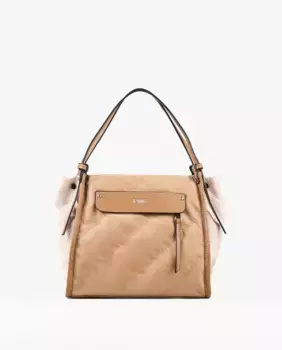 Двухцветная нейлоновая сумка бежевого и верблюжьего цветов PACOMARTINEZ, цвет Camel