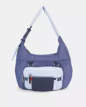 Двухцветная нейлоновая сумка-гондола с застежкой-молнией и регулируемой ручкой. Небольшая сумка, прикрепленная спереди, снимается для индивидуального использования Pepe Moll, синий