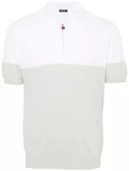 Двухцветная рубашка-поло в рубчик Kiton, белый