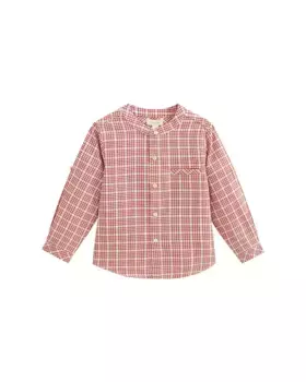 Двухцветная рубашка в красно-белую клетку для мальчика с передним карманом Dadati