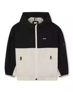 Двухцветная ветровка для мальчика с капюшоном и застежкой-молнией BOSS Kidswear, чёрный